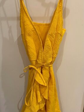 SHEIN Yellow One-Shoulder Ruffle Wrap Dress
